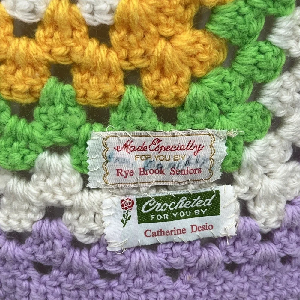 Square Crochet Lap Blanket Small Throw Quilt Rainbow Multicolored 33
